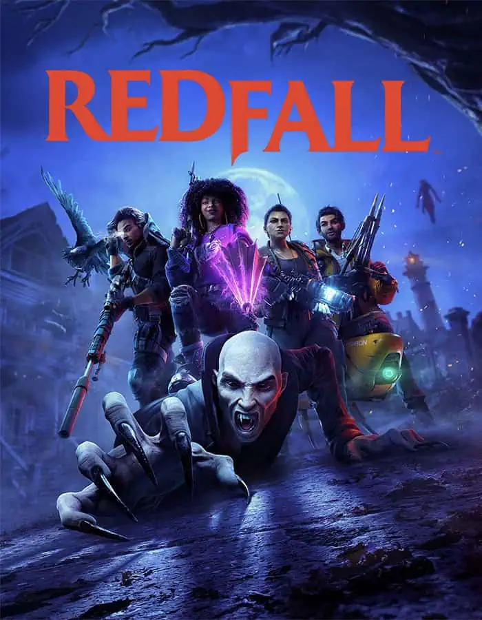 VivaKeys Software Europe - Redfall Spiel Cover Redfall Spiel Cover mit Charakteren in actionreicher Szene.