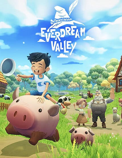 Kinder reiten auf einem großen Schwein im Fantasieland EverDream Valley.